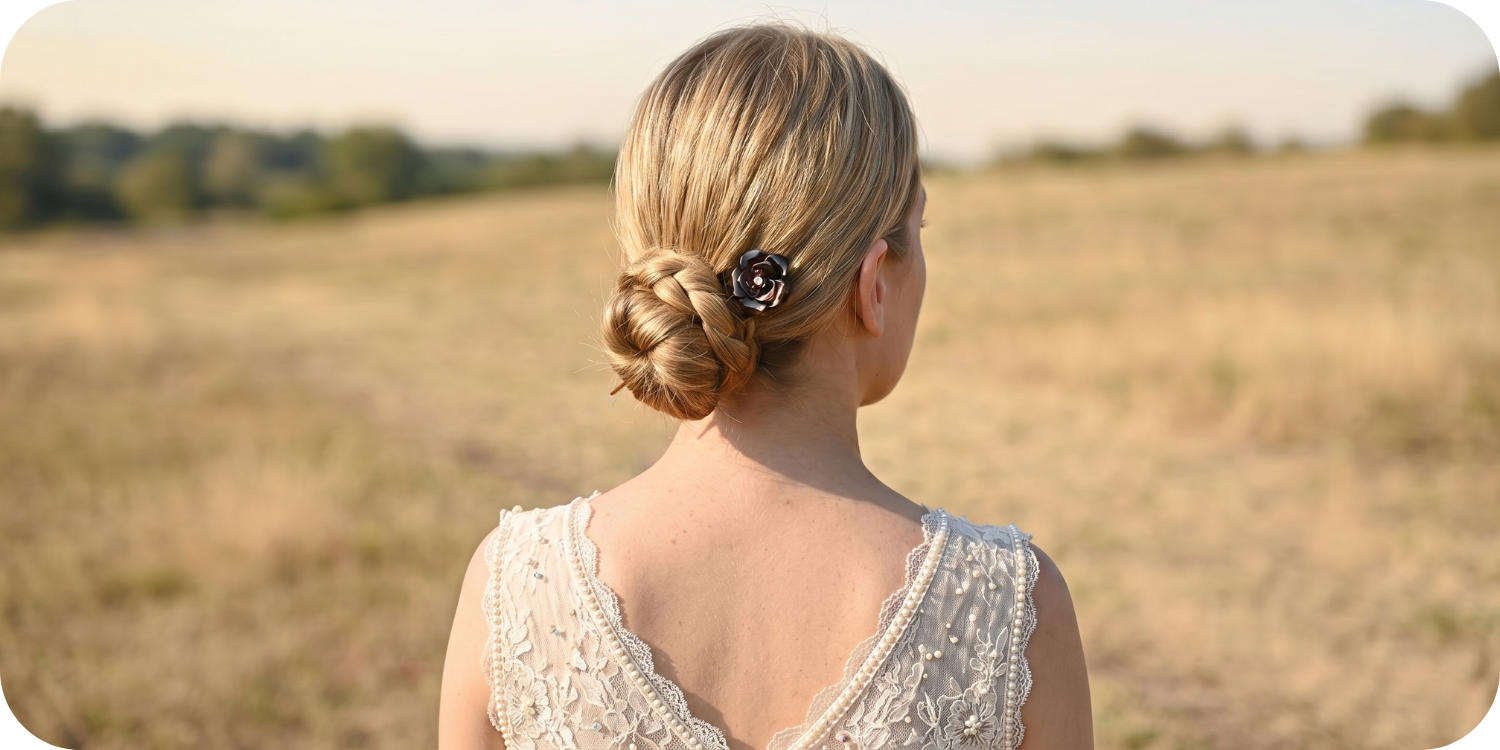 Curated collection of Fashionetiks pearl and tortoise hair accessories on lavender silk